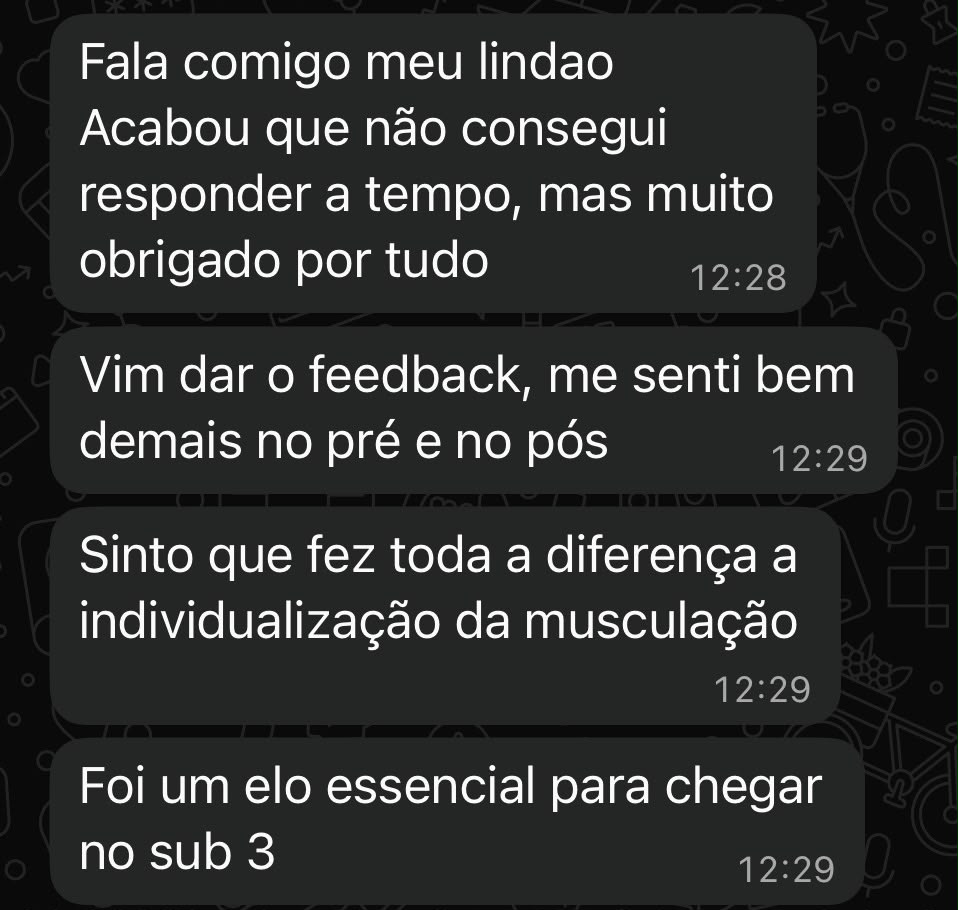 Depoimento de aluno sobre individualização da musculação e resultado sub 3