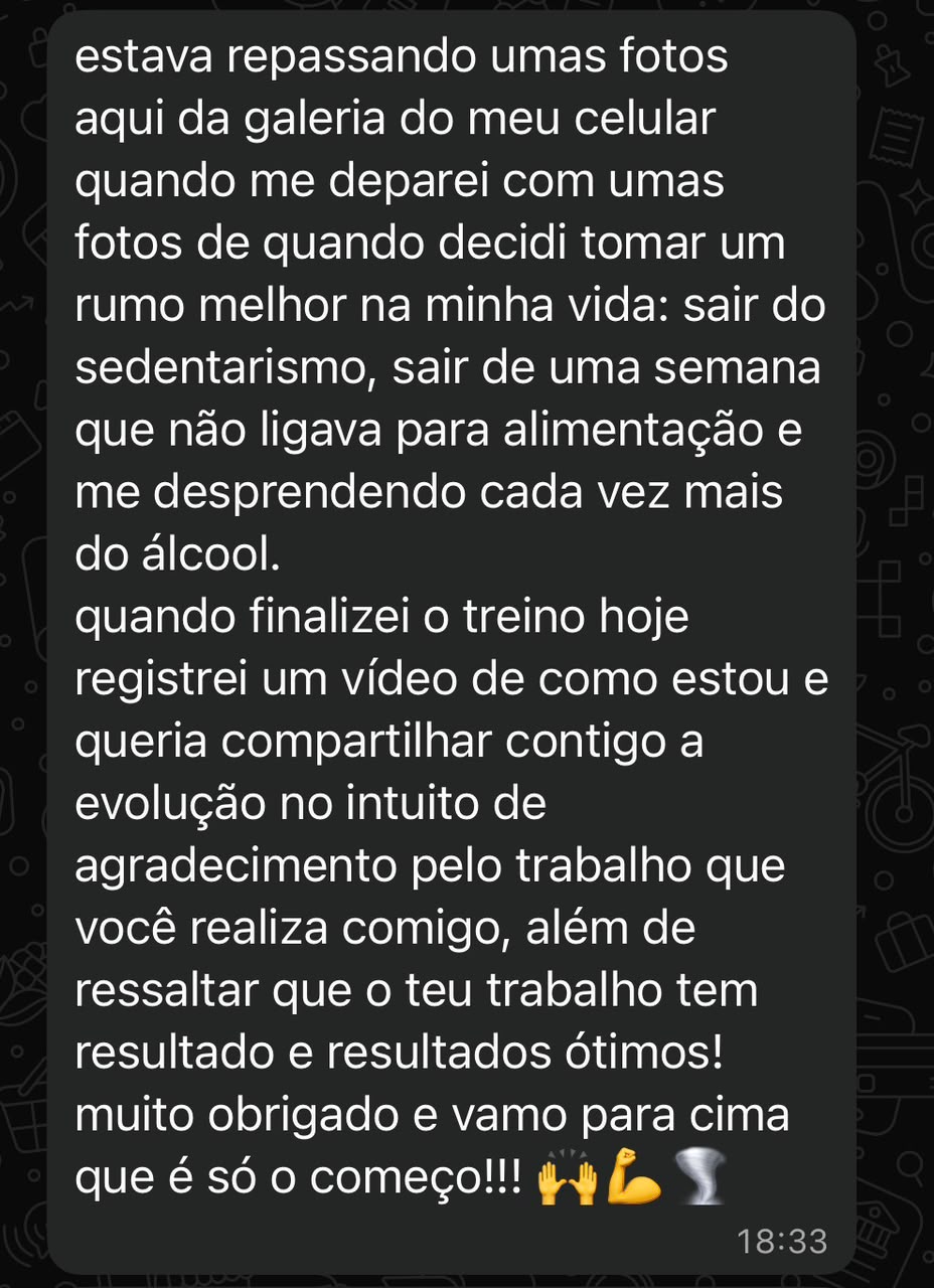 Mensagem de aluno agradecendo pelos resultados e pela mudança de hábitos