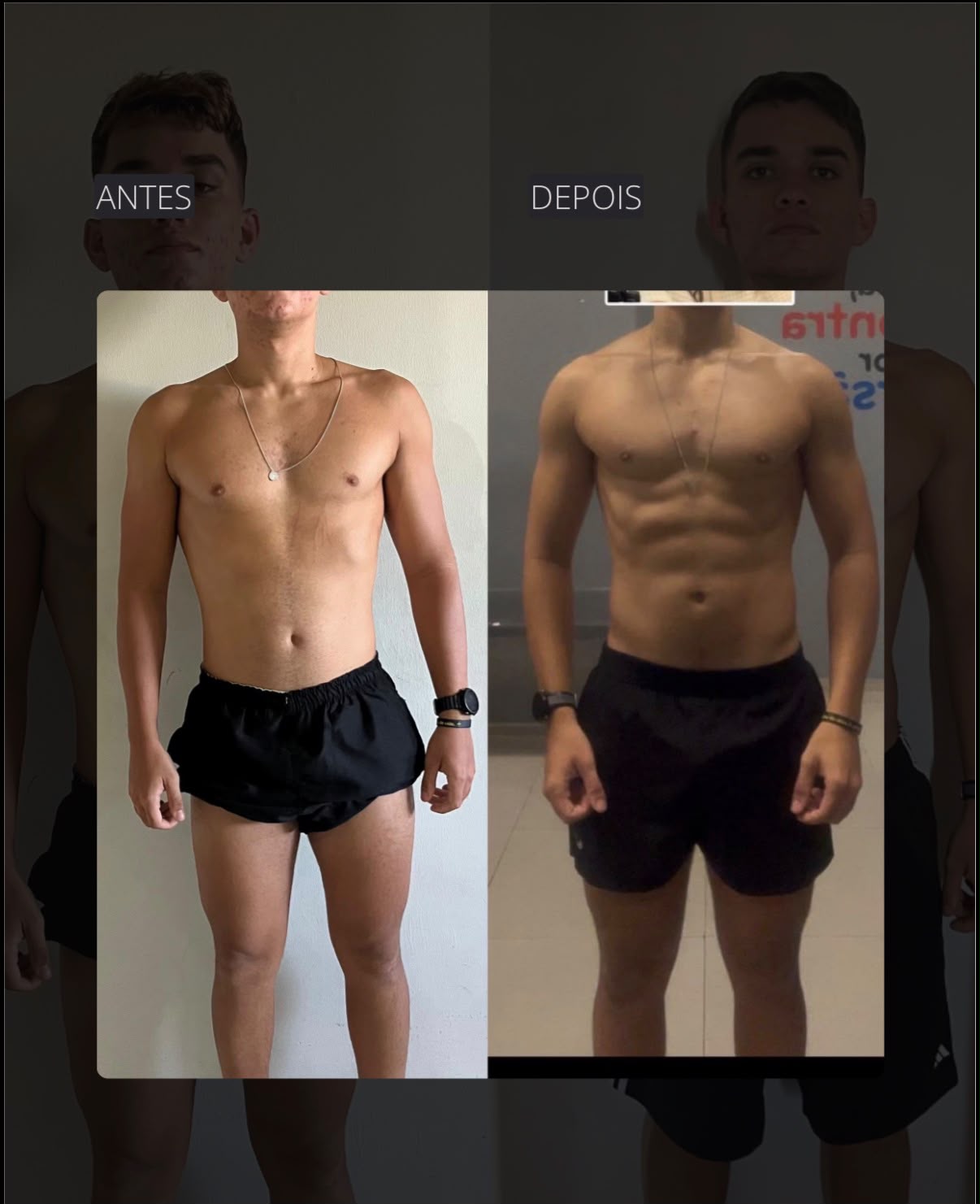 Comparativo antes e depois da evolução física de aluno